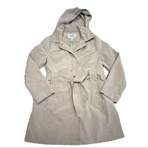 London Fog Women’s Classic Beige Trench Coat Size Medium With Detachable Hood